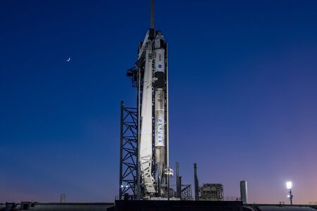 SpaceX Falcon 9 and Crew Dragon on the pad at LC-39A Kennedy Spa